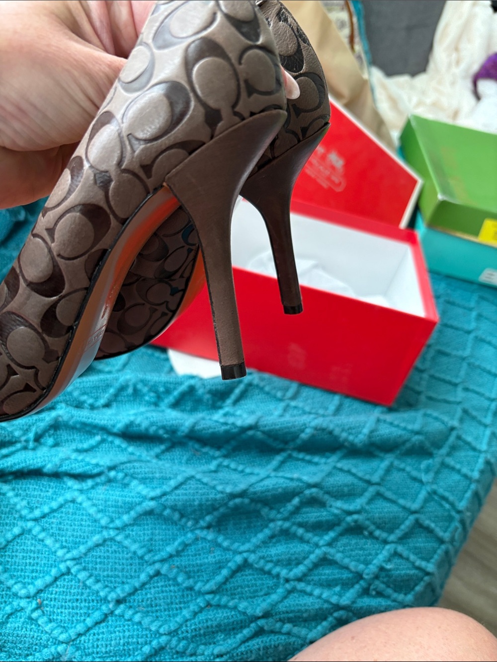Coach Brown Signature Canvas Pointed-Toe Pumps - Picture 6 of 7